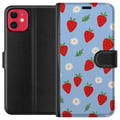 Pikkukuva 1 / 3: Yhteensopiva Lompakkokotelo Apple iPhone 11 mansikat mansikat kuvio kesä kukat päivänkakkara ruotsalainen juhannus retro painatus marjasuunnittelu