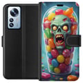 Pikkukuva 1 / 3: Yhteensopiva Lompakkokotelo Xiaomi 12 Pro Zombie juliste karkkikuppi kauhu taide karkki pääkallo pelottava värikäs halloween karmiva design