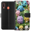 Miniatyrbillede 1 af 2: Kompatibel Tegnebogsetui til Samsung Galaxy A20e Kawaii-dyr i pastelfarver, farverige figurer på grøn baggrund, legende motiv til børn og unge voksne