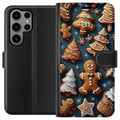 Miniatyrbild 1 av 3: Kompatibelt Plånboksfodral till Samsung Galaxy S23 Ultra Pepparkakor formade som granar gubbar och stjärnor dekorerade med glasyr i mysigt vintermöns
