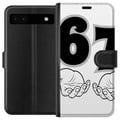 Miniatyrbillede 1 af 3: Kompatibel Tegnebogsetui til Google Pixel 6a 67 meme-hænder-illustration i sort-hvid – stilren 6–7-grafik med hænder og et tydeligt minimalistisk des