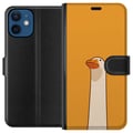 Pikkukuva 1 / 3: Yhteensopiva Lompakkokotelo Apple iPhone 12 mini Minimalistinen hanhi-illustratio lämpimällä keltaisella taustalla – humoristinen eläindesign moderni