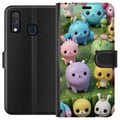 Miniatyrbild 1 av 3: Kompatibelt Plånboksfodral till Samsung Galaxy A40 Kawaii djur i pastell färgglada figurer på grön bakgrund lekfullt motiv för barn och unga vuxna