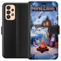 Pikkukuva 1 / 3: Yhteensopiva Lompakkokotelo Samsung Galaxy A33 5G Minecraft-talviaihe, jossa Steve, susi, nuotio ja luminen mökki, Minecraft-faneille tarkoitettu pel