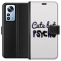 Pikkukuva 1 / 3: Yhteensopiva Lompakkokotelo Xiaomi 12 Pro Minimalistinen glitch-typografia, jossa on teksti cute but psycho neonmaisella väritehosteella