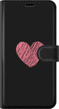 Miniatyrbilde 3 av 3: Kompatibelt Lommeboketui til Samsung Galaxy S23 Håndtegnet rosa hjerte på svart minimalistisk bakgrunn