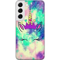 Miniatyrbild 1 av 3: Kompatibelt Mobilskal till Samsung Galaxy S22 5G Pastellfärgad enhörning med galaxbakgrund hjärtan och krona magiskt lekfull fantasydesign i modern o