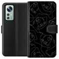 Miniatyrbillede 1 af 3: Kompatibel Tegnebogsetui til Xiaomi 12 Abstrakte ansigter stregkunst i hvidt på mørk baggrund moderne minimalistisk stil til kunstelskere