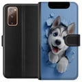 Miniatyrbillede 1 af 3: Kompatibel Tegnebogsetui til Samsung Galaxy S20 FE Sød huskyhvalp med store blå øjne kigger frem gennem en ødelagt væg i en blød 3D-stil, hvilket ska