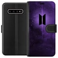 Miniatyrbillede 1 af 3: Kompatibel Tegnebogsetui til Samsung Galaxy S10+ BTS kpop-logo lilla galakse plakat rumdesign koreansk band ARMY-symbol stjernehimmel musik fan art