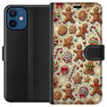 Pikkukuva 1 / 3: Yhteensopiva Lompakkokotelo Apple iPhone 12 mini Jouluaiheinen kuvitus – polkakepit, piparkakut ja värikkäät joulukarkit