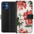 Miniatyrbilde 1 av 3: Kompatibelt Lommeboketui til Apple iPhone 12 Røde blomster, botanisk motiv med grønne blader, elegant stil for deg som liker naturens farger