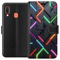 Pikkukuva 1 / 2: Yhteensopiva Lompakkokotelo Samsung Galaxy A20e Moderni neonkuvio terävillä valoviivoilla