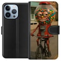 Miniatyrbillede 1 af 4: Kompatibel Tegnebogsetui til Apple iPhone 13 Pro Italiensk Brainrot-illustration – Sjov slikautomat cykler i retrodesign