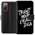 Pikkukuva 1 / 3: Yhteensopiva Lompakkokotelo Samsung Galaxy S20 FE Mustavalkoinen tekstisuunnittelu, jossa on viesti Trust Your Crazy Idea voimakkaalla sivellintyylil