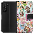 Miniatyrbillede 1 af 3: Kompatibel Tegnebogsetui til Samsung Galaxy S21+ 5G Cute Stamp Squad – sødt samlermotiv med farverige figurer i dyrekostumer og et legende design