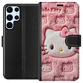 Pikkukuva 1 / 3: Yhteensopiva Lompakkokotelo Samsung Galaxy S22 Ultra 5G Hello Kitty -inspiroitu vaaleanpunainen pörrökuosi, jossa on ikoniset kissankasvot kawaii-tyy