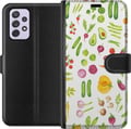 Miniatyrbilde 1 av 3: Kompatibelt Lommeboketui til Samsung Galaxy A52s 5G grønnsaker mønster grønnsaker avokado tomat agurk brokkoli sunn mat plakat kjøkken design retro