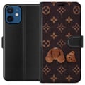 Miniatyrbilde 1 av 3: Kompatibelt Lommeboketui til Apple iPhone 12 Grafisk monogrammønster med oppdelt bamse i kunstnerisk stil