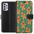 Miniatyrbillede 1 af 3: Kompatibel Tegnebogsetui til Samsung Galaxy A52s 5G Julepeberkagemønster – peberkagemænd i sødt juledesign med grøn baggrund og vinterstemning