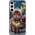 Pikkukuva 1 / 3: Yhteensopiva Puhelinkuori Samsung Galaxy S23+ Jouluinen poro, jolla on hohtavat sarvet, punainen nenä ja neulottu vihreä pipo, seisoo reen edessä lum