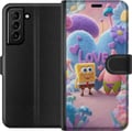 Miniatyrbilde 1 av 3: Kompatibelt Lommeboketui til Samsung Galaxy S21+ 5G Svampebob og Patrick kjærlighet fargerik pastellverden med hjerter blomster og vennskap i ekte gl
