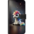 Pikkukuva 3 / 3: Yhteensopiva Lompakkokotelo Samsung Galaxy S23+ Istuva yksisarvinen sateenkaarenvärisine harjoineen ja tähtineen pehmeässä satumaisessa tyylissä
