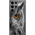Miniatyrbild 1 av 3: Kompatibelt Mobilskal till Samsung Galaxy S23 Ultra Svartvit ugglenärbild med intensivt orange öga och krispiga fjäderdetaljer