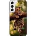 Miniatyrbild 1 av 3: Kompatibelt Mobilskal till Samsung Galaxy S22 5G Leopardunge på gren med stora ögon naturinspirerat djungelmotiv detaljrikt och charmigt i varm mjuk