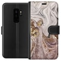 Miniatyrbillede 1 af 3: Kompatibel Tegnebogsetui til Samsung Galaxy S9+ Beige marmor med guldglimmerstruktur, elegant design med luksuriøs følelse, perfekt til moderne stil