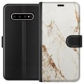 Miniatyrbillede 1 af 3: Kompatibel Tegnebogsetui til Samsung Galaxy S10+ Hvid marmor