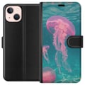 Pikkukuva 1 / 3: Yhteensopiva Lompakkokotelo Apple iPhone 13 mini Vaaleanpunaiset meduusat kirkkaansinisessä meressä, maaginen vedenalainen design, jossa on rauhallin