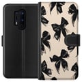 Miniatyrbillede 1 af 3: Kompatibel Tegnebogsetui til OnePlus 8 Pro Sorte rosetter på beige baggrund, elegant tidløst design med bløde kontraster og en luksuriøs følelse
