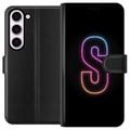 Pikkukuva 1 / 3: Yhteensopiva Lompakkokotelo Samsung Galaxy S23 Neonkirjain S vaaleanpunaisen ja sinisen sävyissä tummaa taustaa vasten retrofuturistisessa designissa