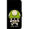 Miniatyrbilde 2 av 2: Kompatibelt Lommeboketui til Samsung Galaxy A03s Spillinspirert motiv med hodeskalle og grønn sopp i retrostil med teksten game over