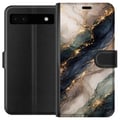 Pikkukuva 1 / 3: Yhteensopiva Lompakkokotelo Google Pixel 6a Ylellinen abstrakti marmoritaide mustana, valkoisena ja kultaisena elegantteine linjoineen, eksklusiivine