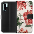 Miniatyrbild 1 av 3: Kompatibelt Plånboksfodral till Huawei P30 Pro Röda blommor botaniskt motiv med gröna blad elegant stil för dig som gillar naturens färger