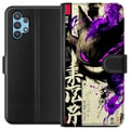 Miniatyrbillede 1 af 3: Kompatibel Tegnebogsetui til Samsung Galaxy A32 5G Shadow Spirit mørkt japansk kalligrafidesign med lilla ildpenselstrøg og kraftfuld energi