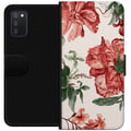 Miniatyrbilde 1 av 2: Kompatibelt Lommeboketui til Samsung Galaxy A03s Røde blomster, botanisk motiv med grønne blader, elegant stil for deg som liker naturens farger