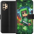 Pikkukuva 1 / 3: Yhteensopiva Lompakkokotelo Samsung Galaxy A13 Minecraft-pelaajapoika vihreässä hupparissa – piirretty Minecraft-poika, jolla on miekka, pikseleitä j