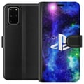 Miniatyrbilde 1 av 3: Kompatibelt Lommeboketui til Samsung Galaxy S20+ PlayStation-logo mot galaksebakgrunn kosmisk gamingdesign for gamere og konsollfans