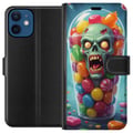 Pikkukuva 1 / 3: Yhteensopiva Lompakkokotelo Apple iPhone 12 mini Zombie juliste karkkikuppi kauhu taide karkki pääkallo pelottava värikäs halloween karmiva design