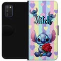 Miniatyrbilde 1 av 2: Kompatibelt Lommeboketui til Samsung Galaxy A03s Stitch med roser i romantisk tegneseriestil mot stripete bakgrunn