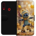 Pikkukuva 1 / 2: Yhteensopiva Lompakkokotelo Samsung Galaxy A20s Syksyn inspiroima Stitch rullaluistimilla pipon huivin ja lehtien kanssa lämminhenkinen suloinen kuvi
