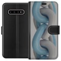 Miniatyrbild 1 av 3: Kompatibelt Plånboksfodral till Samsung Galaxy S10+ Blå kedjedesign i metallisk ton modern industriell stil med djup och tredimensionell känsla
