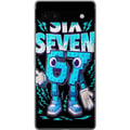 Pikkukuva 1 / 3: Yhteensopiva Puhelinkuori Google Pixel 6a Leikkisä sininen Six Seven -kuvitus retrohenkisessä arcade-tyylissä, jossa on vahva typografia ja pelitunne