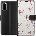 Pikkukuva 1 / 3: Yhteensopiva Lompakkokotelo Samsung Galaxy S20 Elegantti kuvio, jossa on punaisia silkkinauharusetteja vaalealla taustalla romanttisen ja ajattoman t