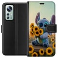 Pikkukuva 1 / 3: Yhteensopiva Lompakkokotelo Xiaomi 12 Disney Stitch auringonkukkajuliste Lilo ja Stitch siniset alien-auringonkukat söpö kawaii-hahmo peltodesign tai