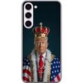 Pikkukuva 1 / 3: Yhteensopiva Puhelinkuori Samsung Galaxy S23+ Muotokuva Donald Trumpista kuninkaaksi pukeutuneena, kruunu päässään ja Yhdysvaltain lipulla koristeltu