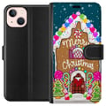 Pikkukuva 1 / 3: Yhteensopiva Lompakkokotelo Apple iPhone 13 mini Viehättävä piparkakkutalo värikkäine makeisineen, lumiyksityiskohtineen ja Merry Christmas -tekstill